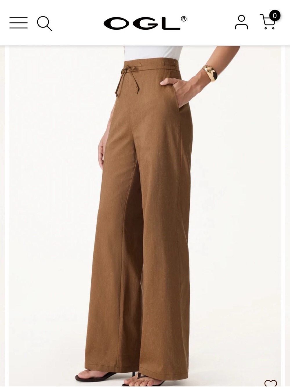 OGL High-Rise Wide-Leg Pants in Brown
